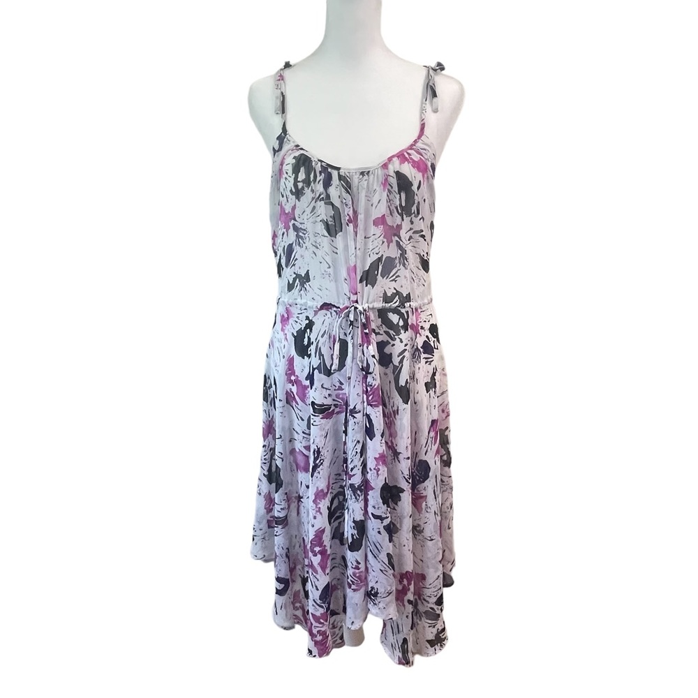 Gideon Oberson Purple Fuchsia Handkerchief Hem Designer Sheer Swim CoverUp Dress